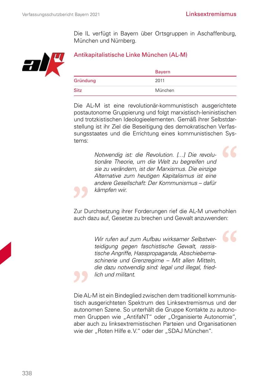 Seite 338 des Verfassungsschutzbericht 2021 Bayern