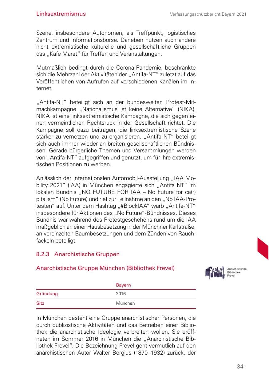 Seite 341 des Verfassungsschutzbericht 2021 Bayern