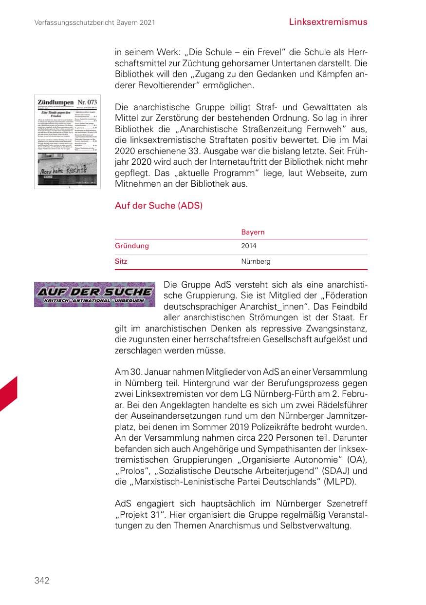 Seite 342 des Verfassungsschutzbericht 2021 Bayern