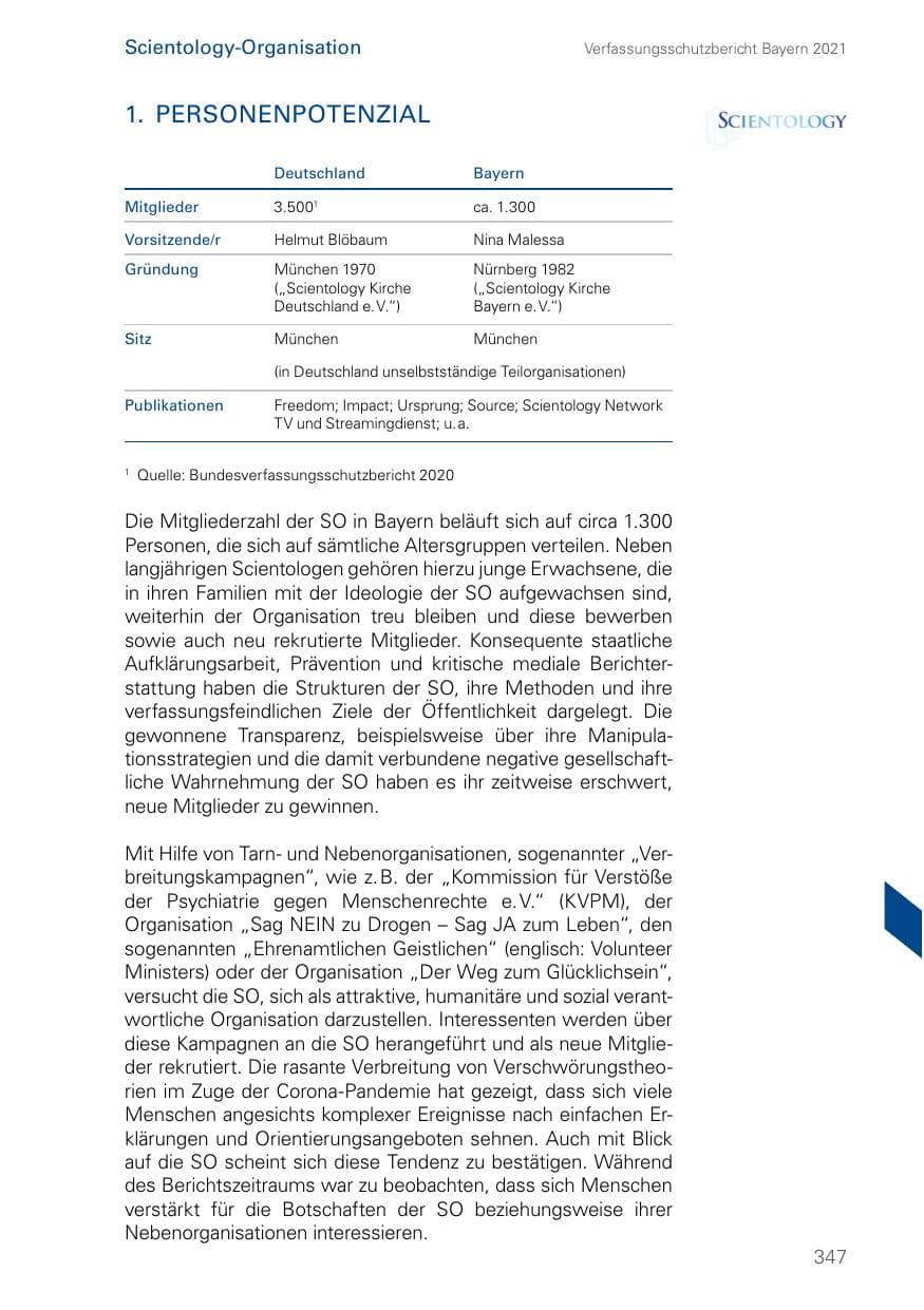 Seite 347 des Verfassungsschutzbericht 2021 Bayern