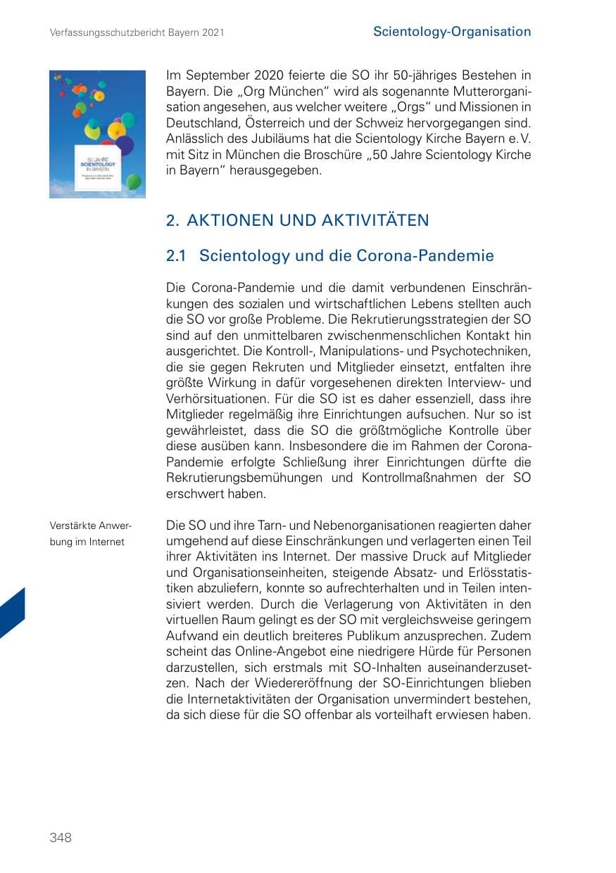 Seite 348 des Verfassungsschutzbericht 2021 Bayern