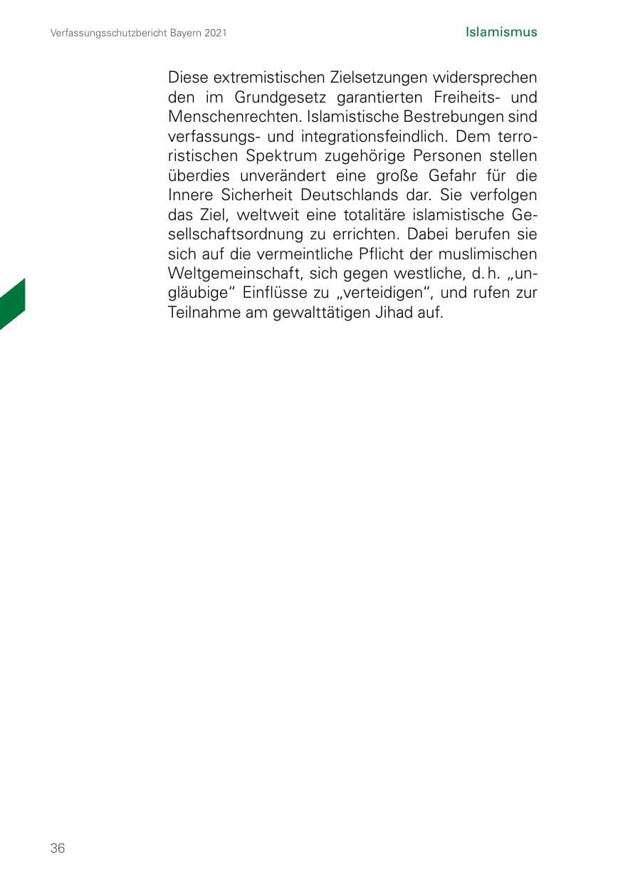 Seite 36 des Verfassungsschutzbericht 2021 Bayern