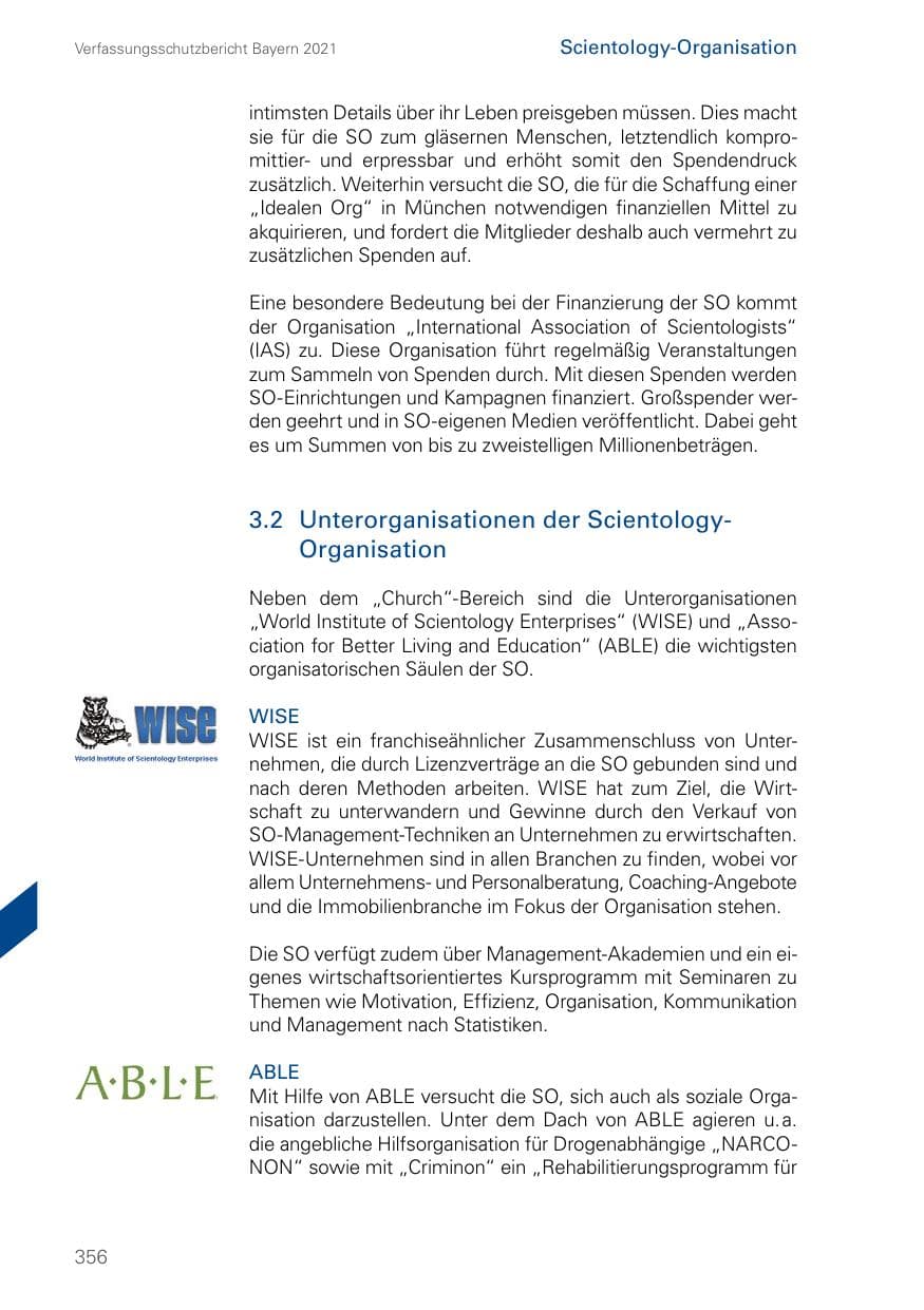 Seite 356 des Verfassungsschutzbericht 2021 Bayern