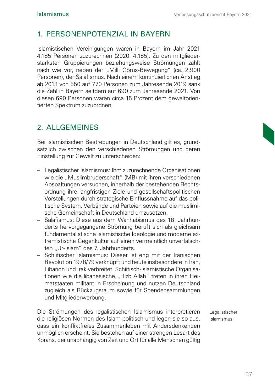Seite 37 des Verfassungsschutzbericht 2021 Bayern