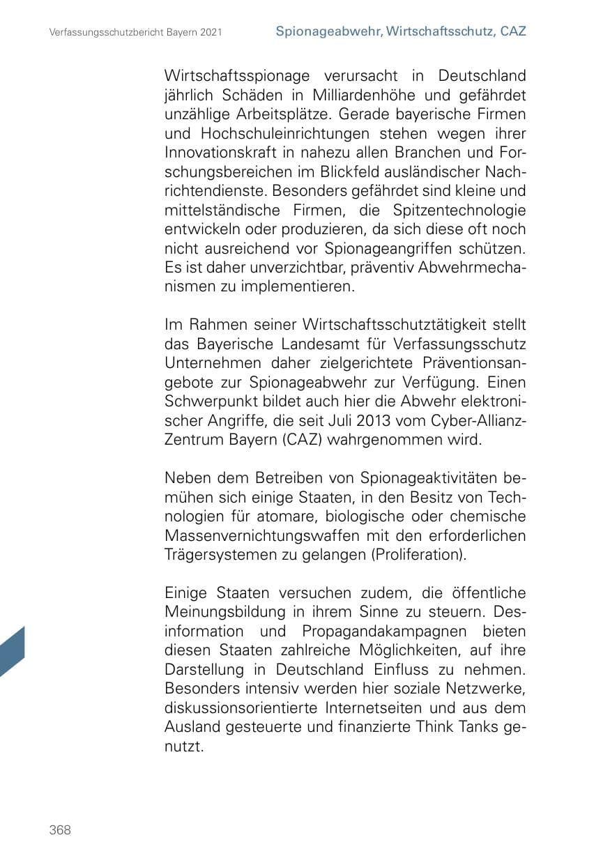 Seite 368 des Verfassungsschutzbericht 2021 Bayern