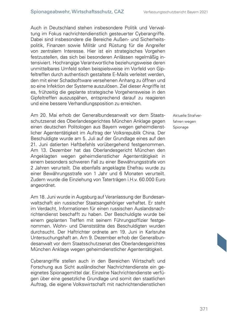 Seite 371 des Verfassungsschutzbericht 2021 Bayern