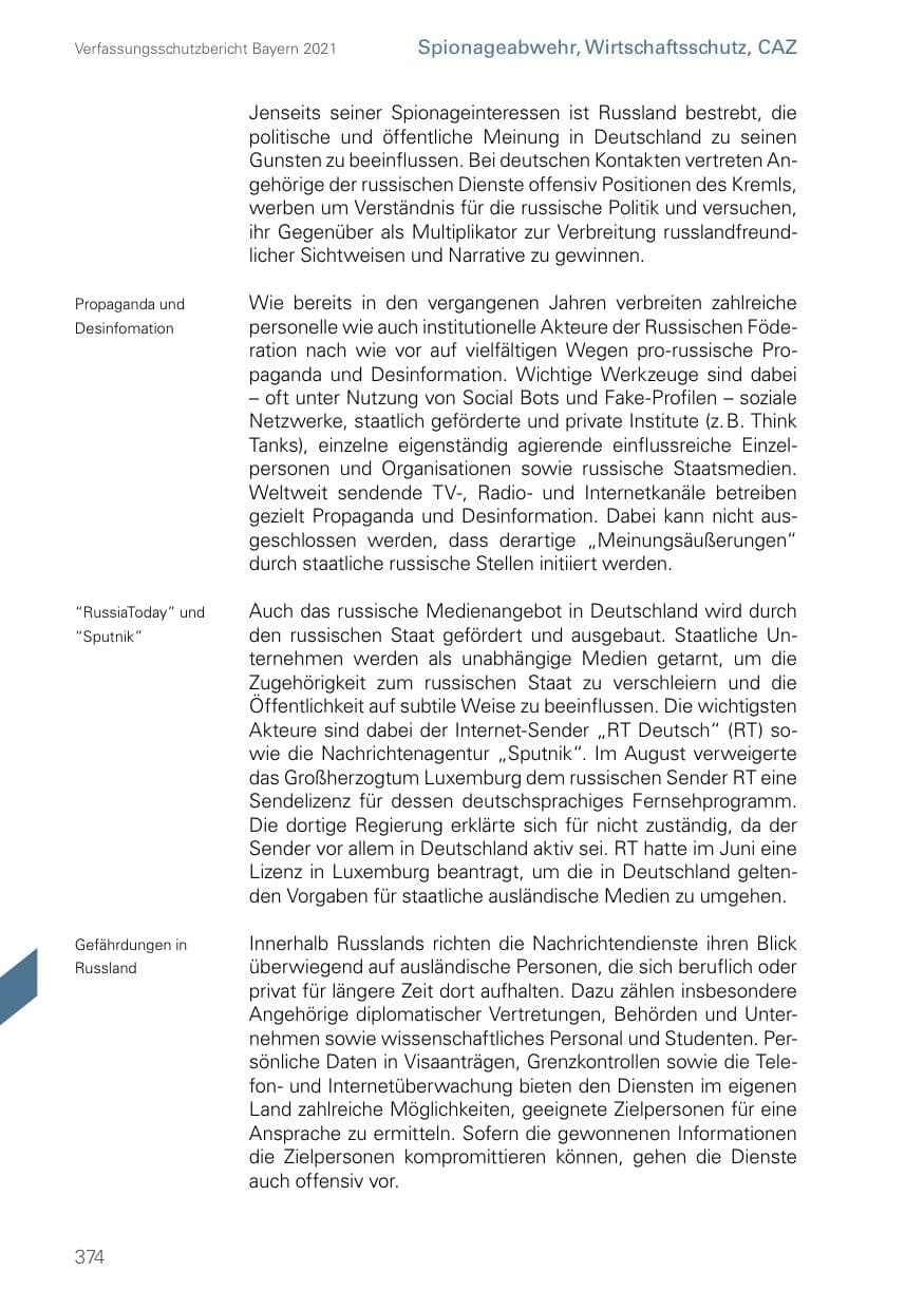 Seite 374 des Verfassungsschutzbericht 2021 Bayern