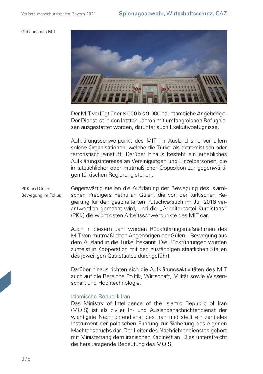 Seite 378 des Verfassungsschutzbericht 2021 Bayern
