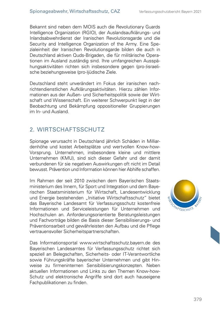 Seite 379 des Verfassungsschutzbericht 2021 Bayern