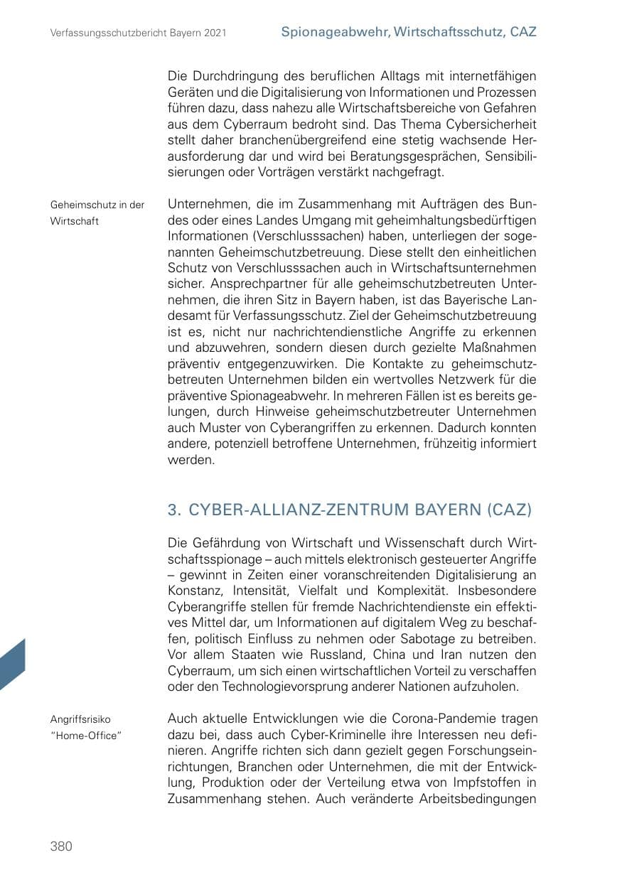 Seite 380 des Verfassungsschutzbericht 2021 Bayern