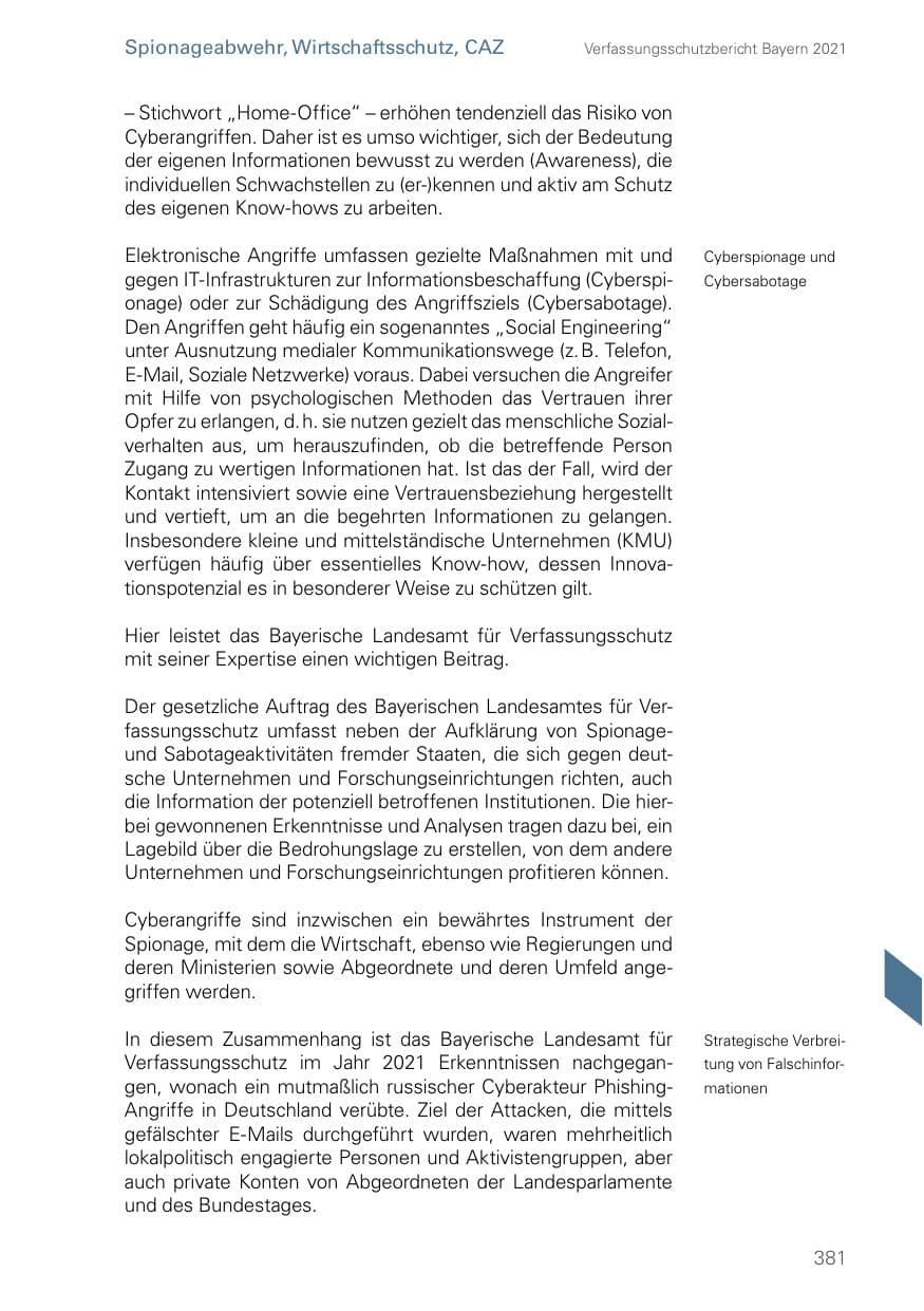 Seite 381 des Verfassungsschutzbericht 2021 Bayern