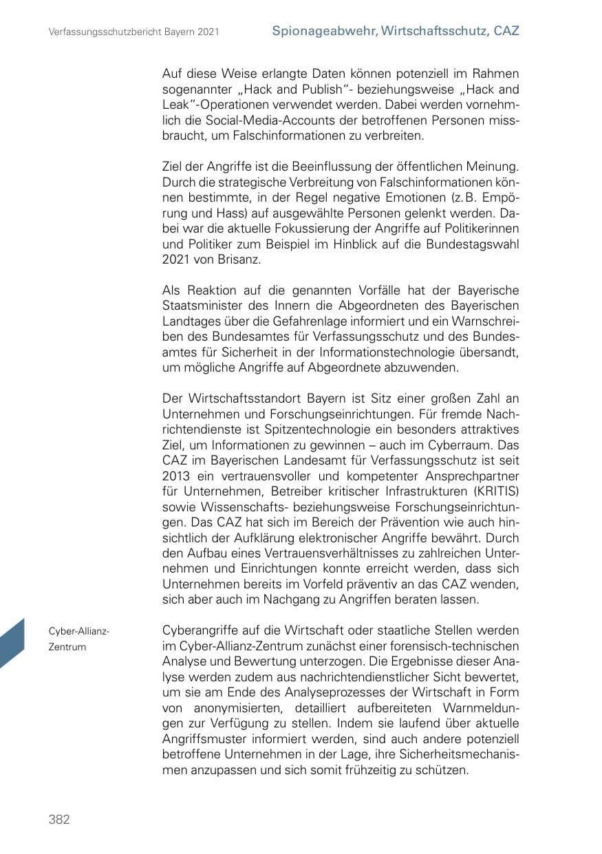 Seite 382 des Verfassungsschutzbericht 2021 Bayern