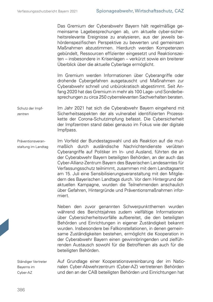Seite 386 des Verfassungsschutzbericht 2021 Bayern