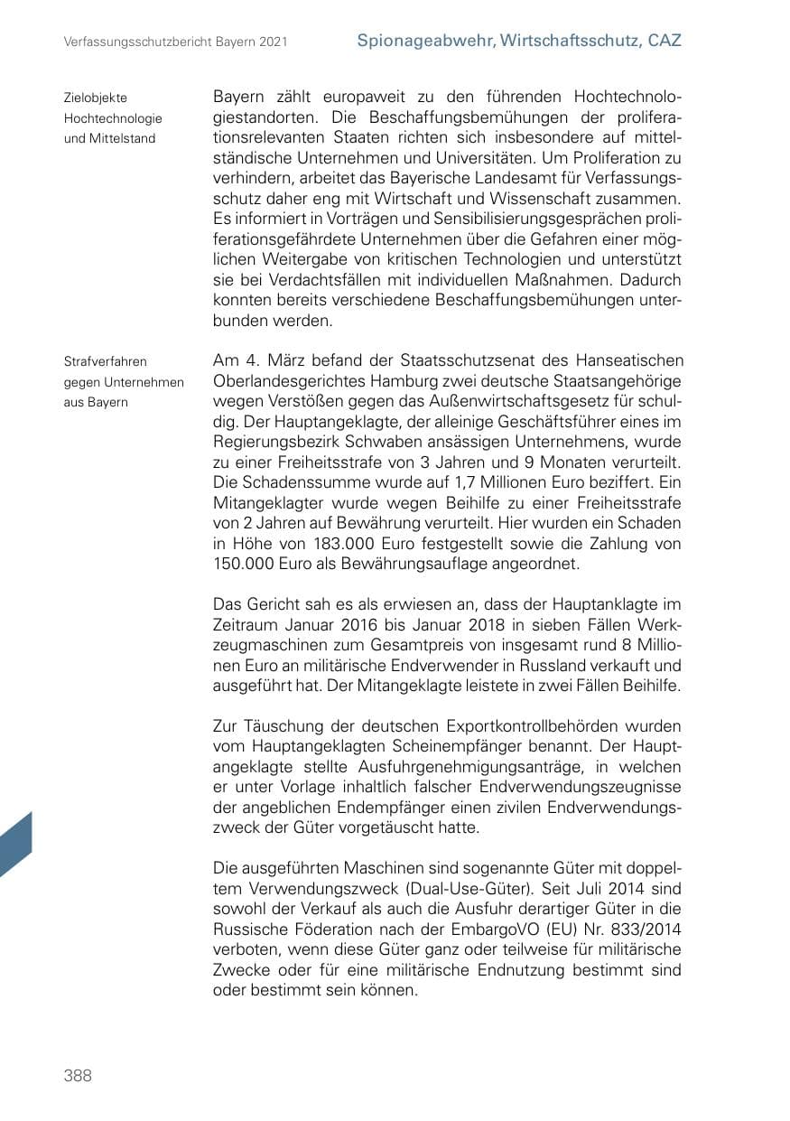 Seite 388 des Verfassungsschutzbericht 2021 Bayern