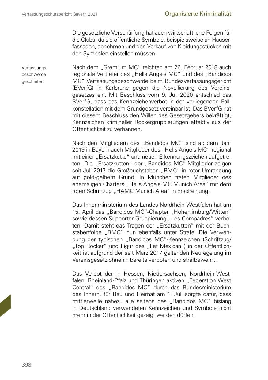 Seite 398 des Verfassungsschutzbericht 2021 Bayern