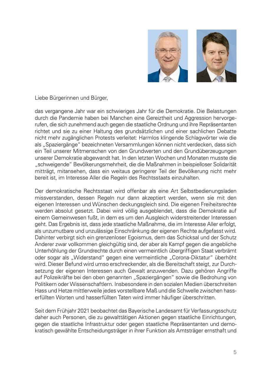 Seite 5 des Verfassungsschutzbericht 2021 Bayern