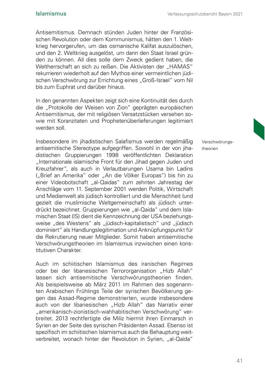 Seite 41 des Verfassungsschutzbericht 2021 Bayern