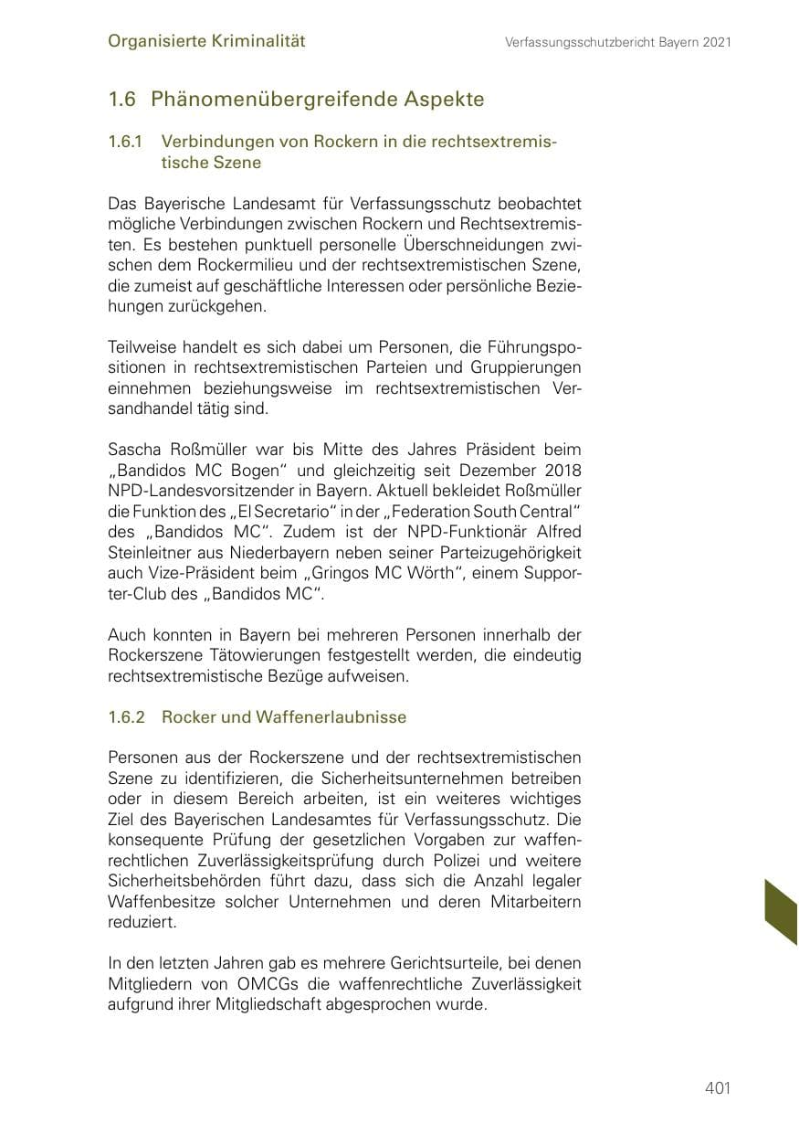 Seite 401 des Verfassungsschutzbericht 2021 Bayern
