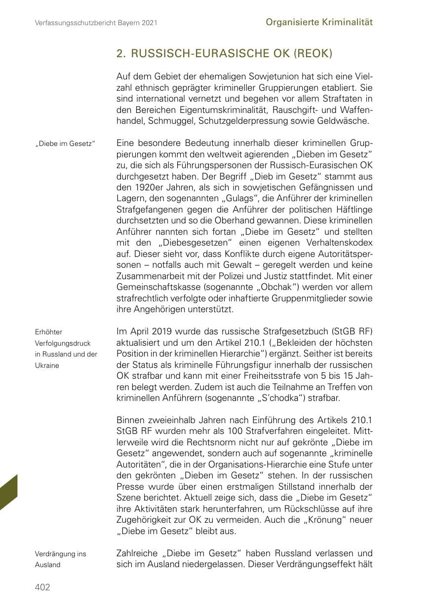 Seite 402 des Verfassungsschutzbericht 2021 Bayern