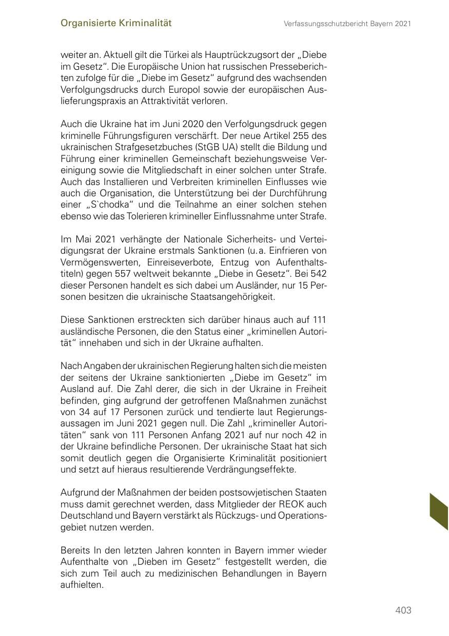 Seite 403 des Verfassungsschutzbericht 2021 Bayern