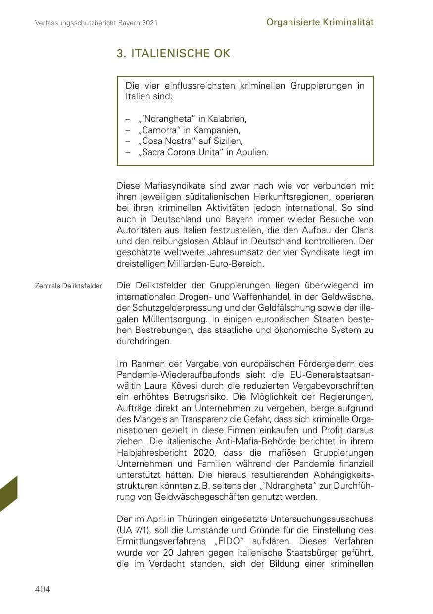 Seite 404 des Verfassungsschutzbericht 2021 Bayern