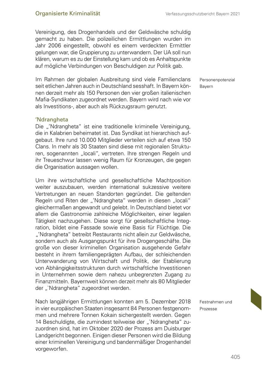 Seite 405 des Verfassungsschutzbericht 2021 Bayern