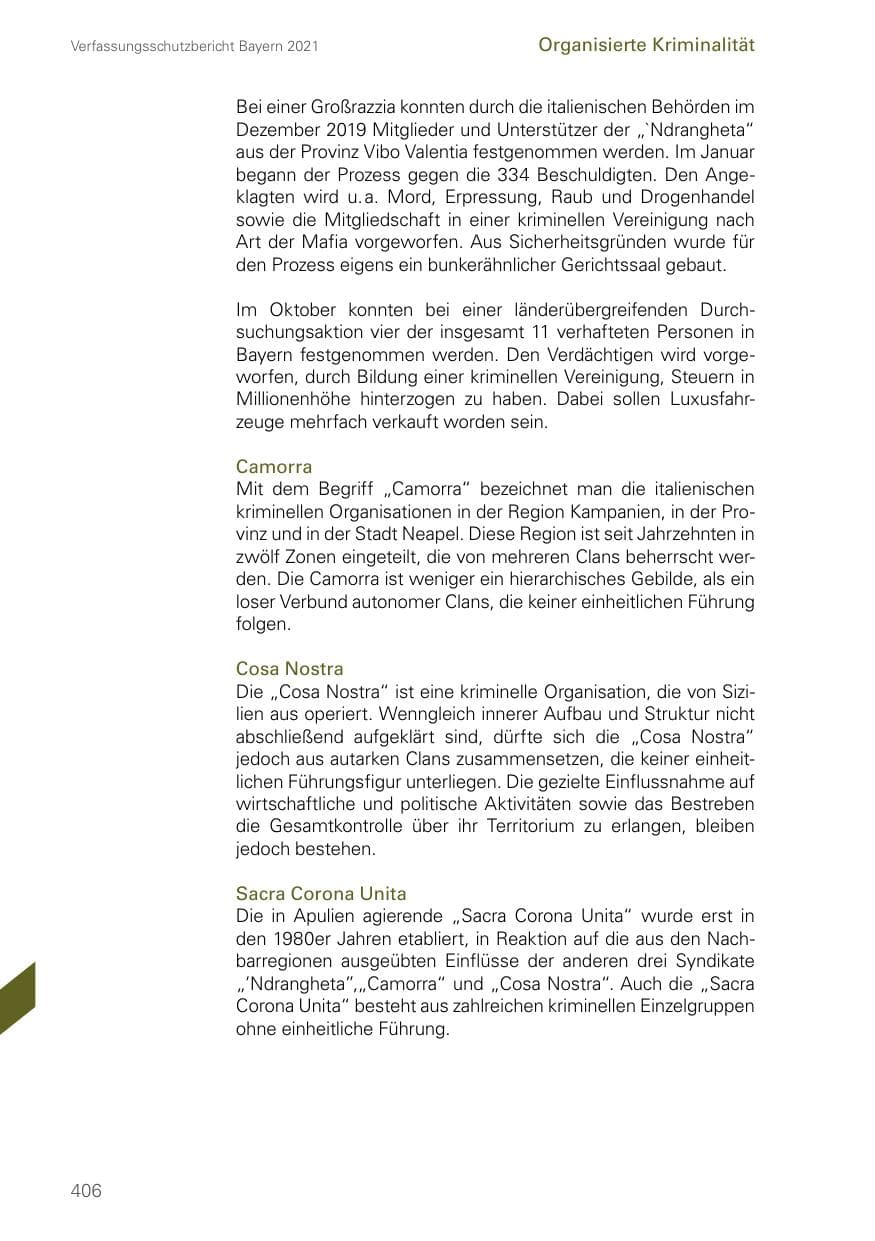 Seite 406 des Verfassungsschutzbericht 2021 Bayern