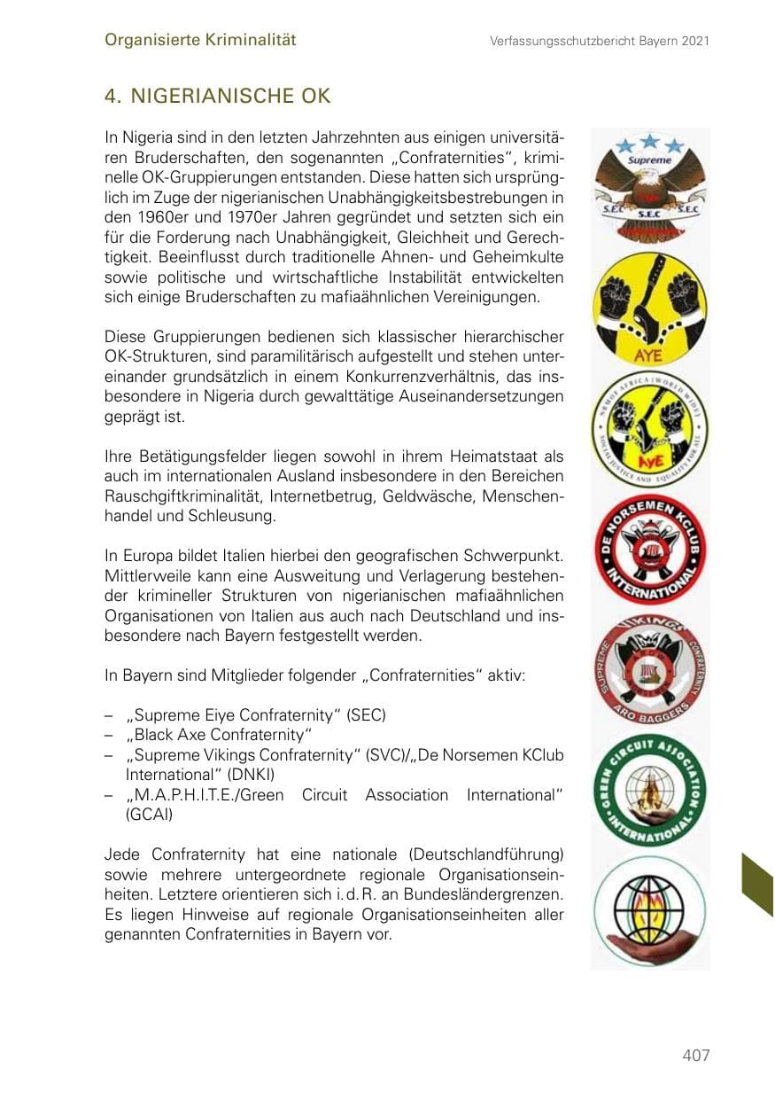 Seite 407 des Verfassungsschutzbericht 2021 Bayern