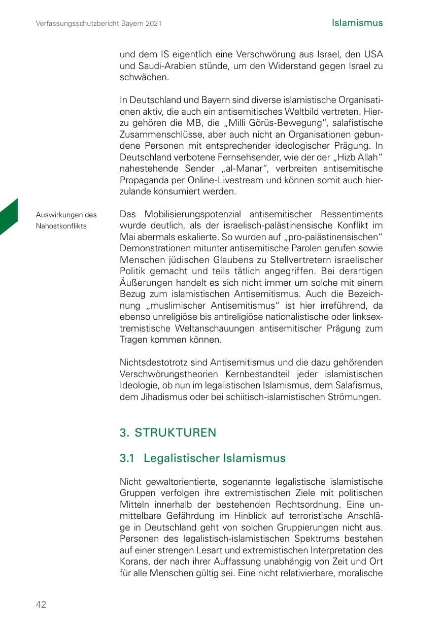Seite 42 des Verfassungsschutzbericht 2021 Bayern