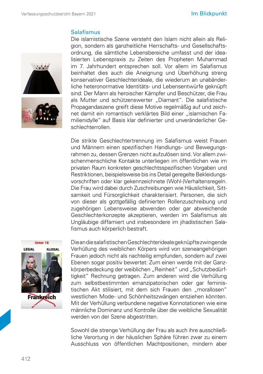 Seite 412 des Verfassungsschutzbericht 2021 Bayern