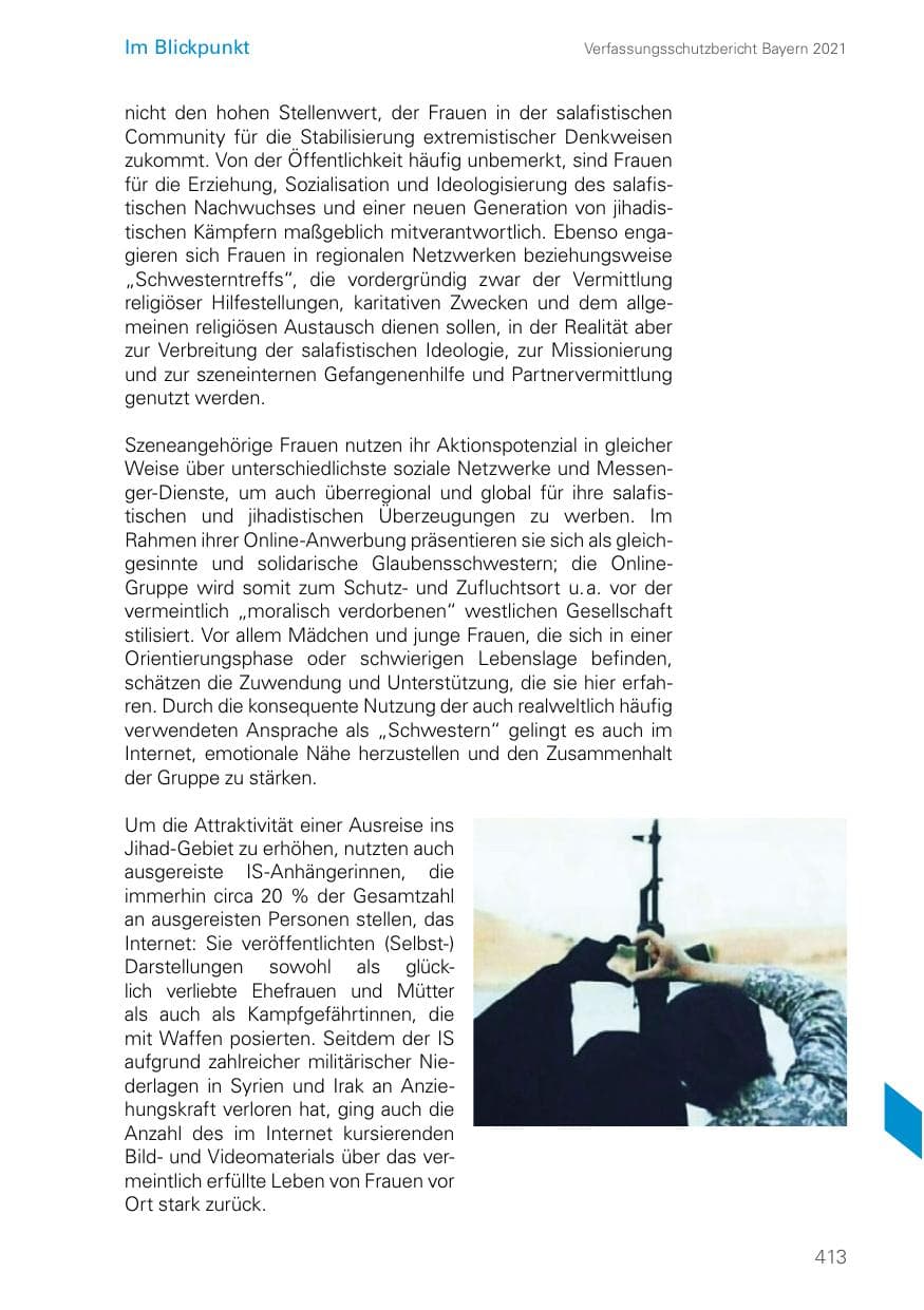 Seite 413 des Verfassungsschutzbericht 2021 Bayern