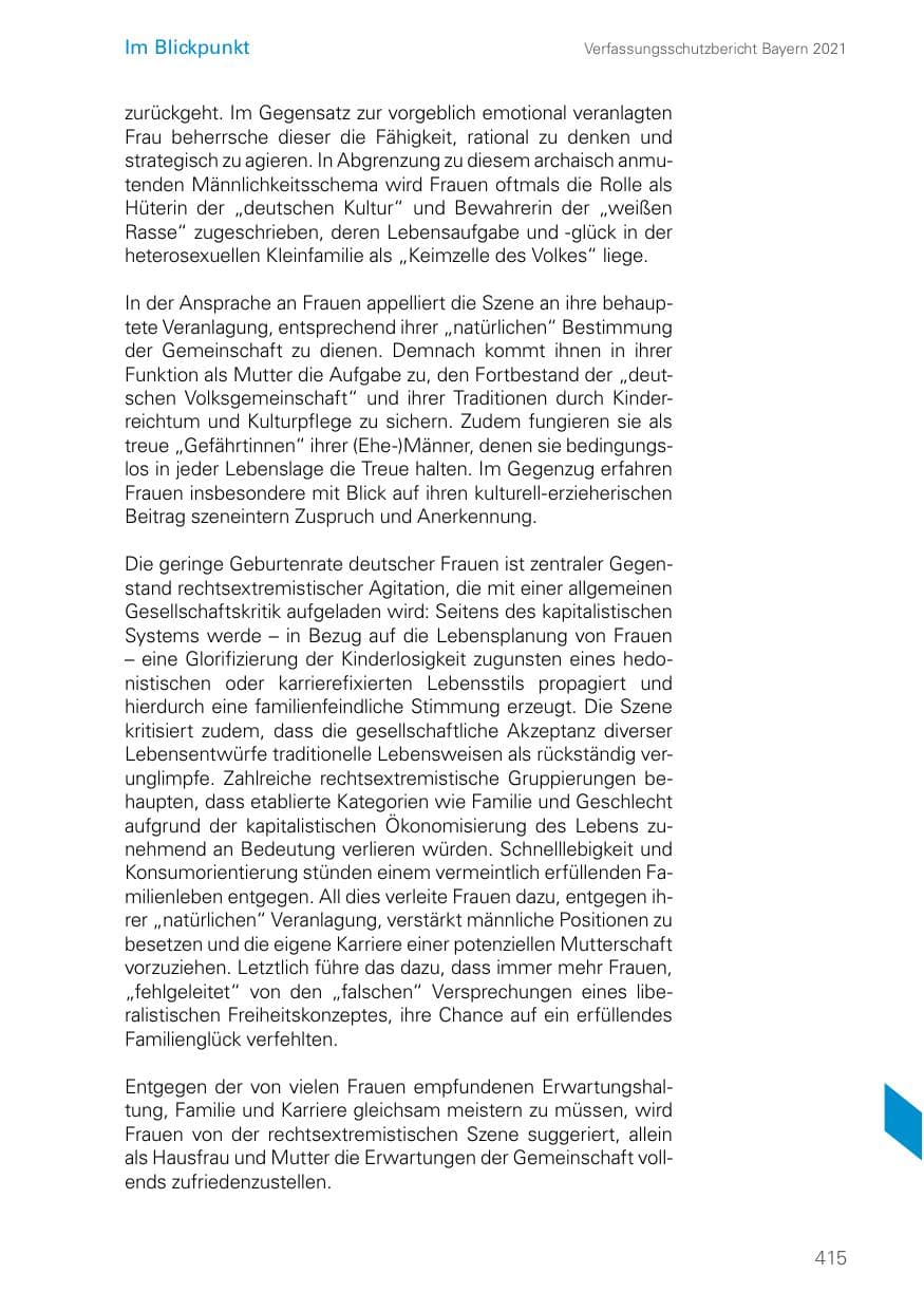 Seite 415 des Verfassungsschutzbericht 2021 Bayern