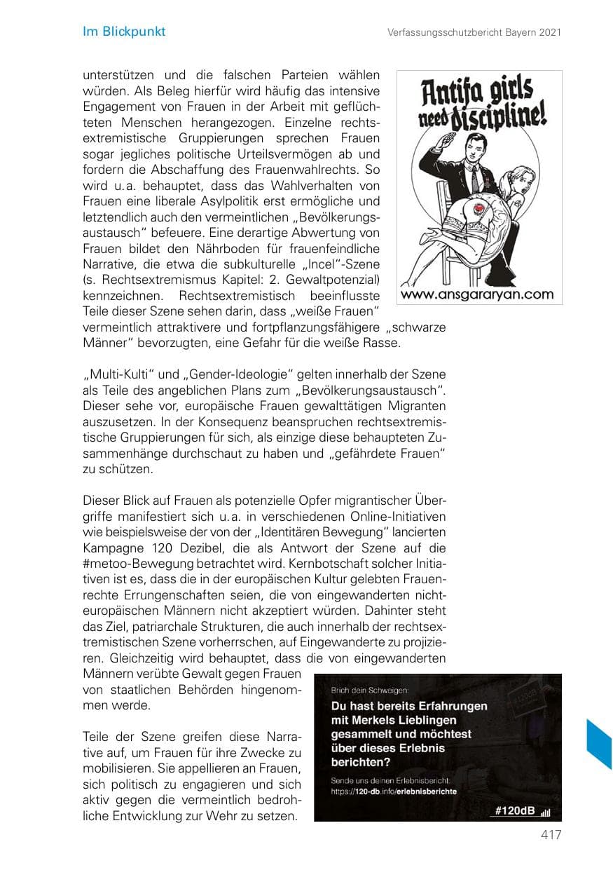 Seite 417 des Verfassungsschutzbericht 2021 Bayern