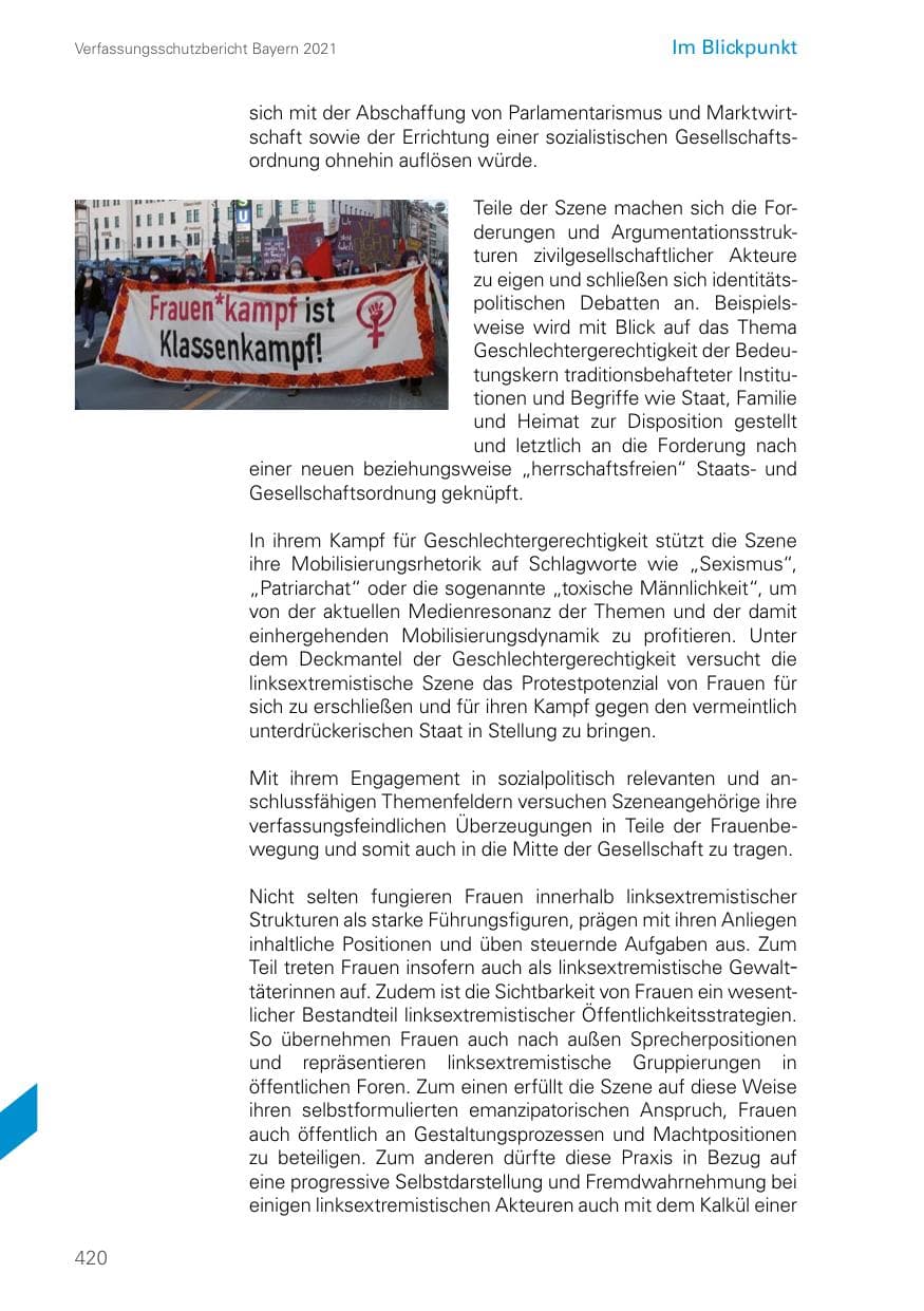 Seite 420 des Verfassungsschutzbericht 2021 Bayern