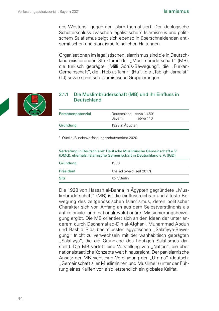 Seite 44 des Verfassungsschutzbericht 2021 Bayern