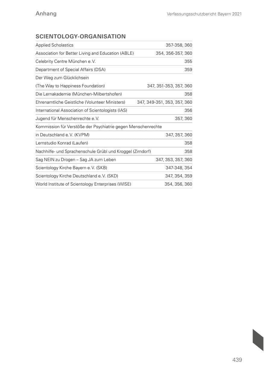 Seite 439 des Verfassungsschutzbericht 2021 Bayern