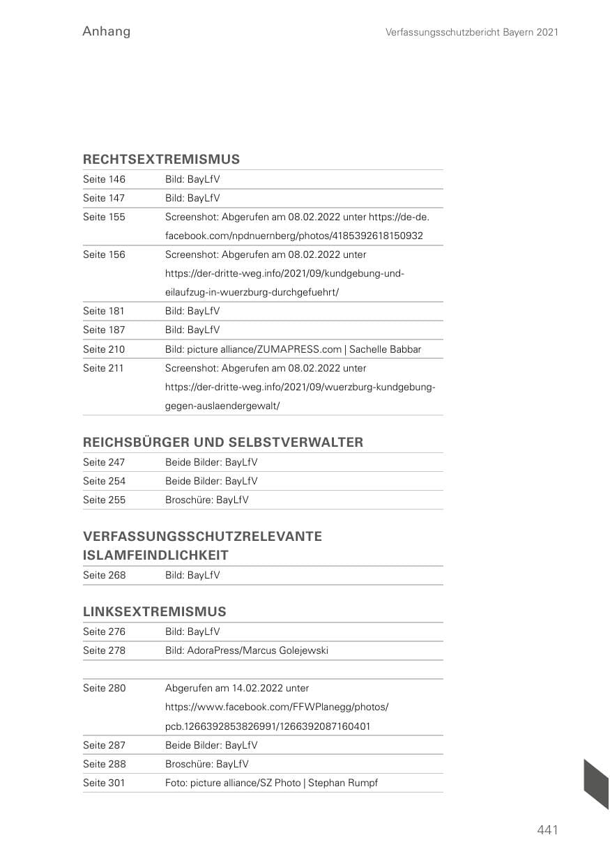 Seite 441 des Verfassungsschutzbericht 2021 Bayern