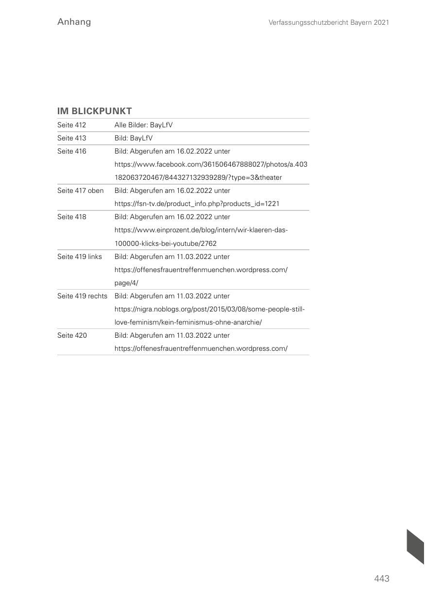 Seite 443 des Verfassungsschutzbericht 2021 Bayern