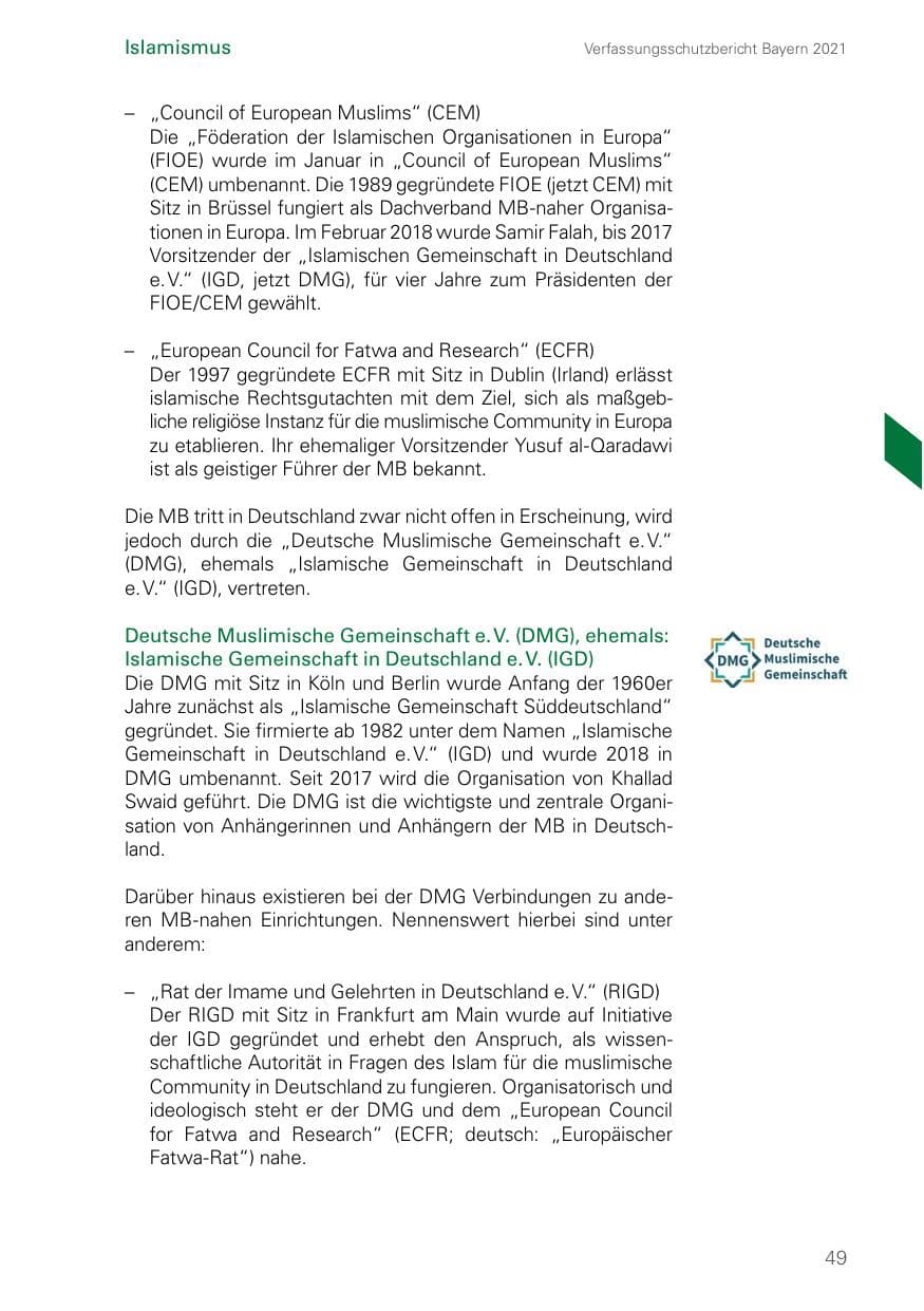 Seite 49 des Verfassungsschutzbericht 2021 Bayern