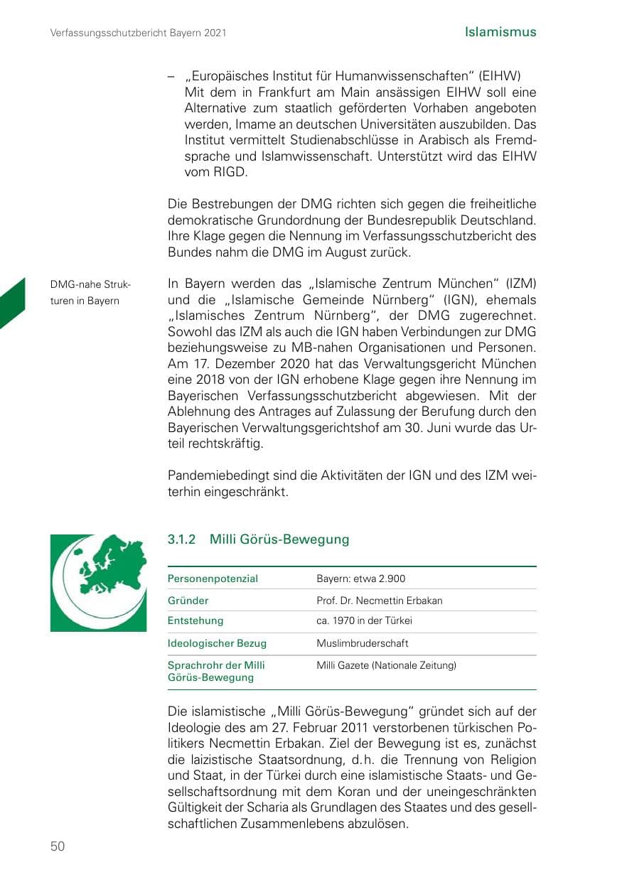 Seite 50 des Verfassungsschutzbericht 2021 Bayern