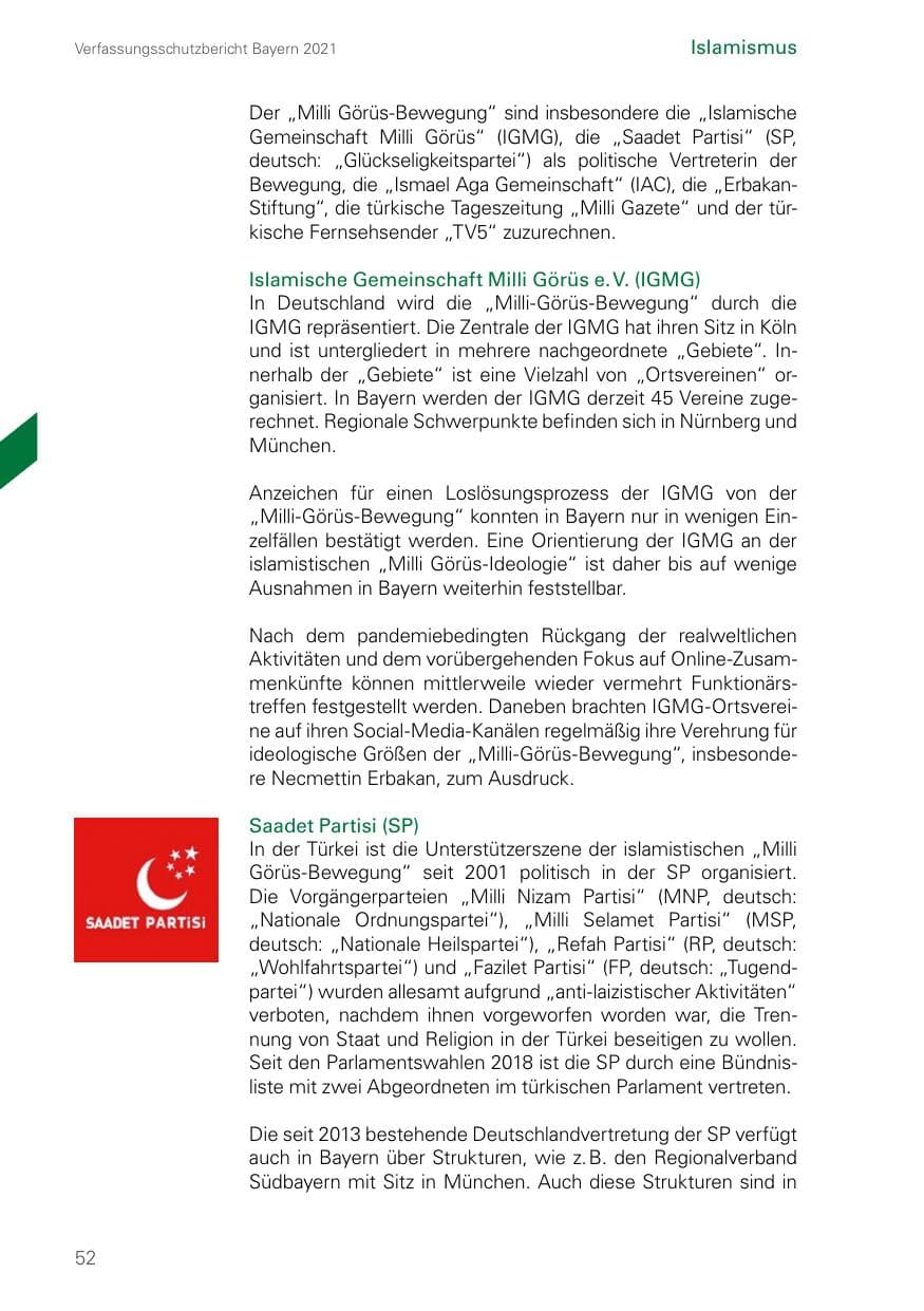 Seite 52 des Verfassungsschutzbericht 2021 Bayern