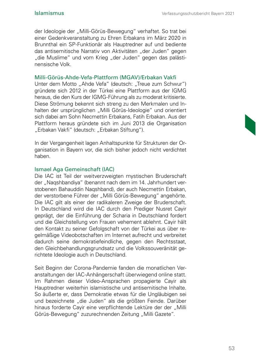 Seite 53 des Verfassungsschutzbericht 2021 Bayern