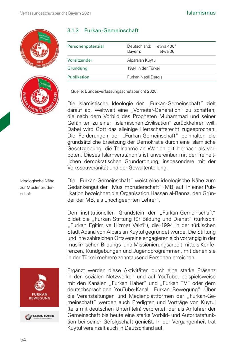 Seite 54 des Verfassungsschutzbericht 2021 Bayern
