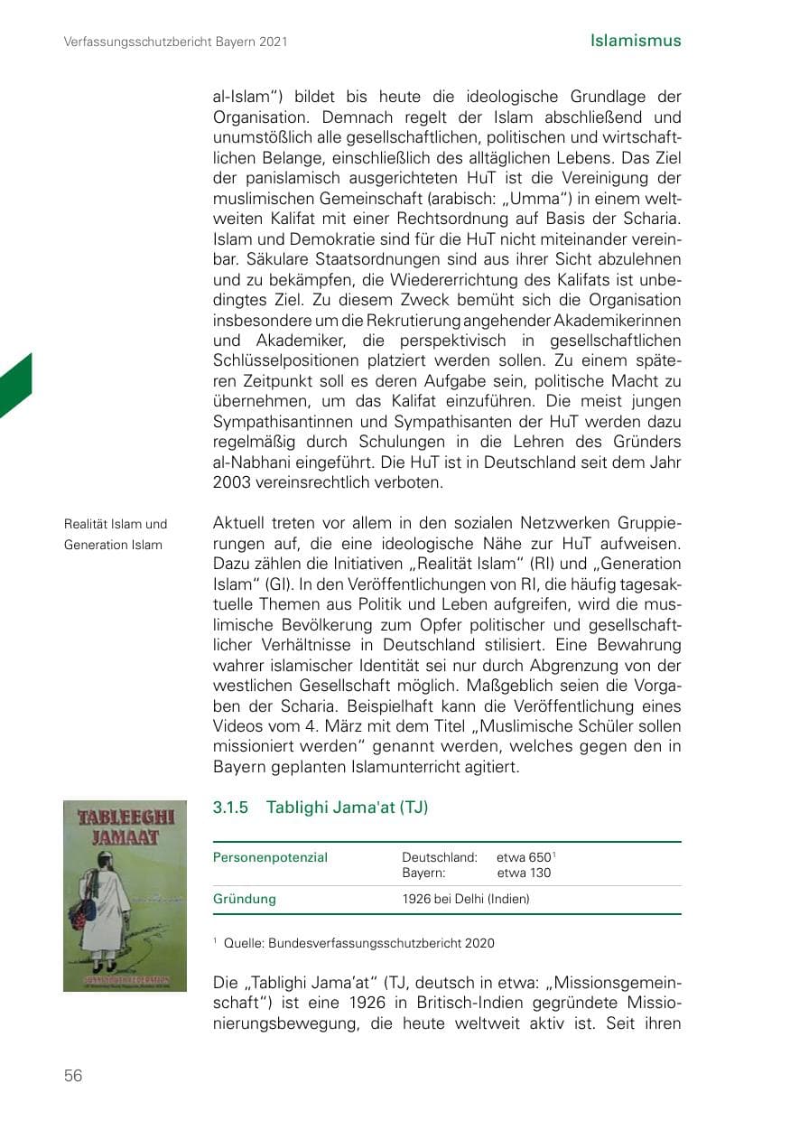 Seite 56 des Verfassungsschutzbericht 2021 Bayern