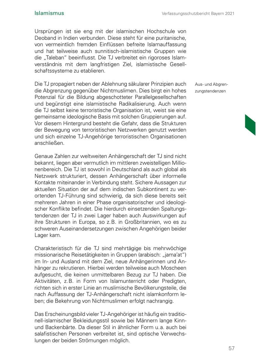Seite 57 des Verfassungsschutzbericht 2021 Bayern