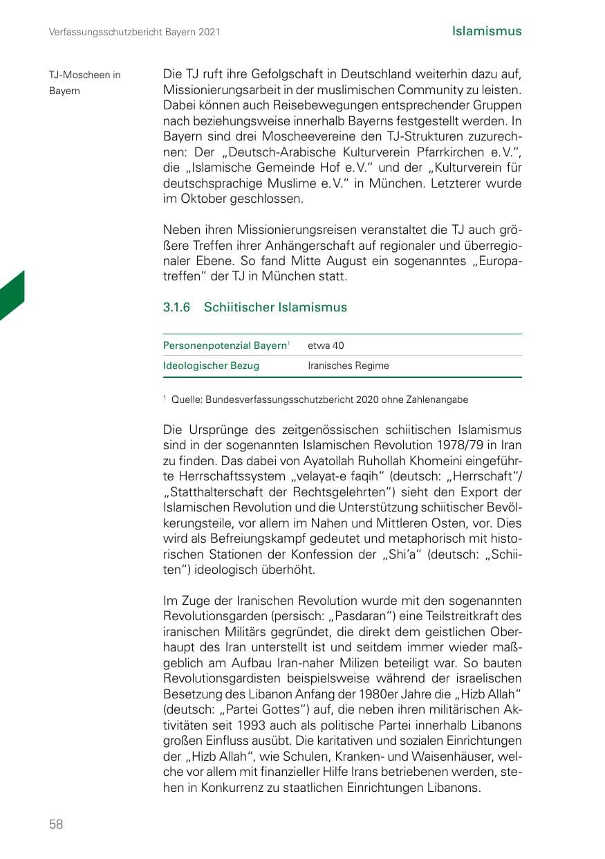 Seite 58 des Verfassungsschutzbericht 2021 Bayern