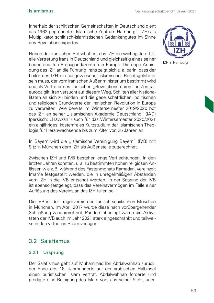 Seite 59 des Verfassungsschutzbericht 2021 Bayern