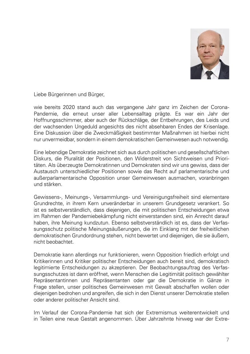 Seite 7 des Verfassungsschutzbericht 2021 Bayern