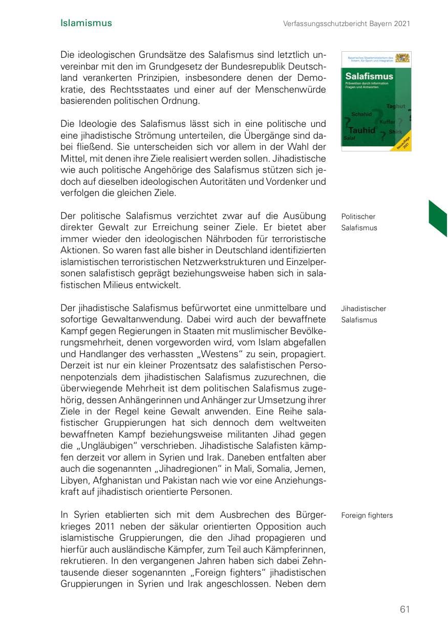Seite 61 des Verfassungsschutzbericht 2021 Bayern