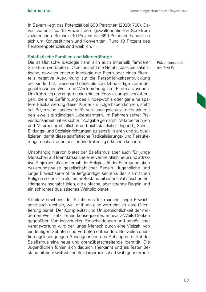 Seite 63 des Verfassungsschutzbericht 2021 Bayern